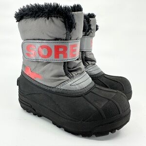 Sorel Snow Commander Boots Boys Size 12 Black Gray Red